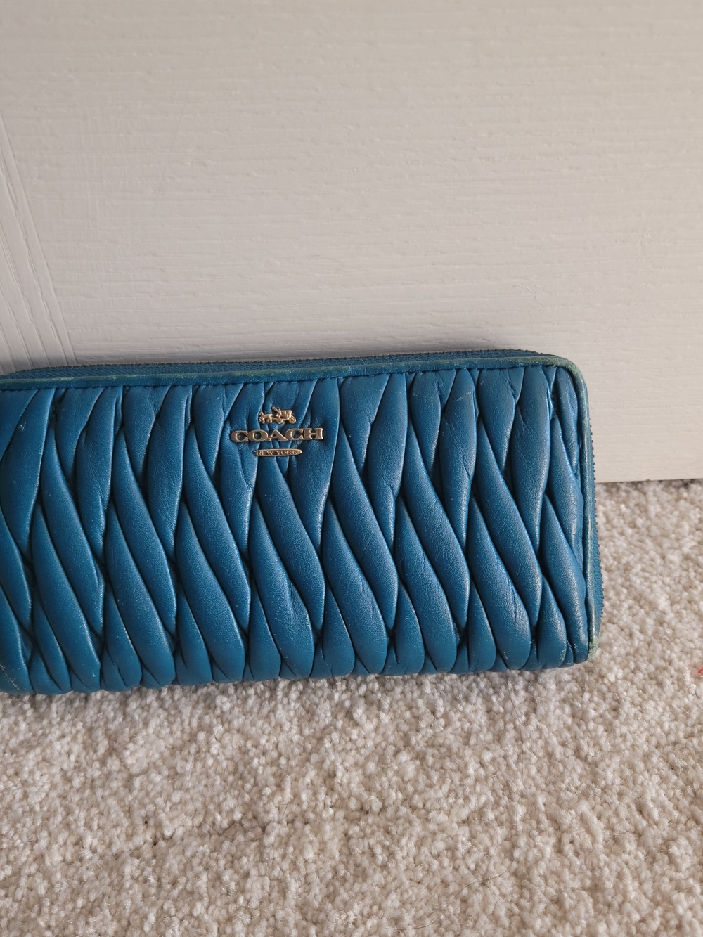 COACH Teal Quilted Leather Zip Wallet